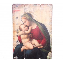 Tableau en bois vierge marie veillant sur l'enfant jésus - 70 cm