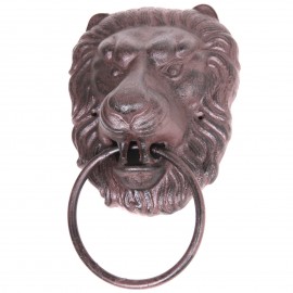Heurtoir de porte en fonte marron tête de lion - 33 cm