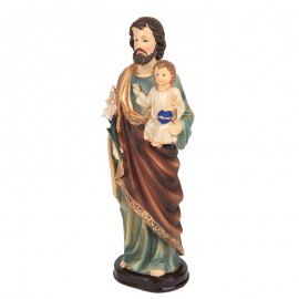 Statue Christ et enfant Jésus en résine socle marron - 31 cm