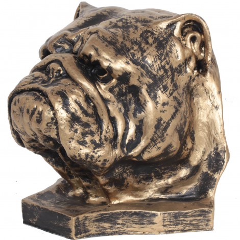 Statue tête de chien bouledogue Anglais en résine - 30 cm