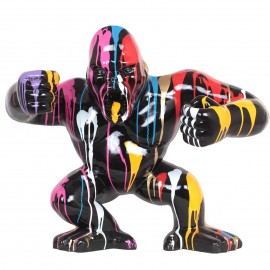 Statue en résine Donkey Kong gorille singe debout multicolore fond noir - 80 cm