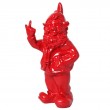 Statue en résine NAIN de jardin doigt d'honneur rouge - 33 cm