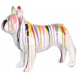 Statue chien bouledogue Français en résine multicolore fond blanc - 90 cm