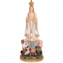 Statue vierge Marie trois enfants et mouton en résine - 40 cm