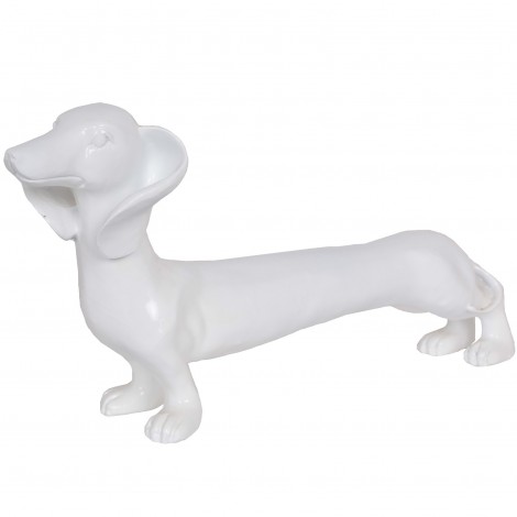 Statue chien teckel blanc en résine - 40 cm