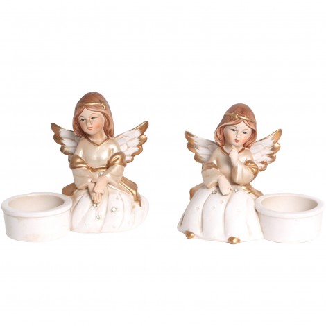 Service a condiment en porcelaine set de deux statues anges sel et poivre - 12 cm