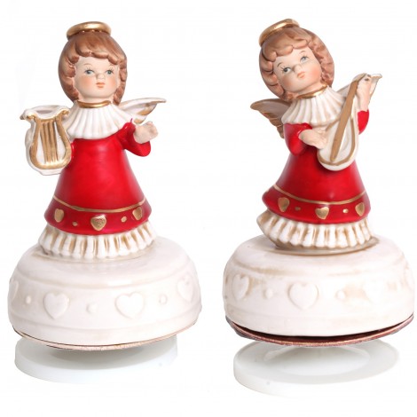 Set de deux boîtes a musique statue anges - 16 cm