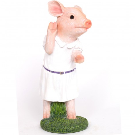 Statue cochon rose habillé d'une robe en résine - 34 cm