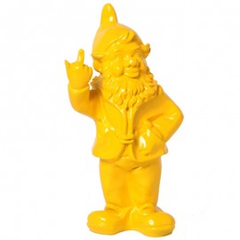 Statue en résine NAIN de jardin doigt d'honneur jaune - 33 cm