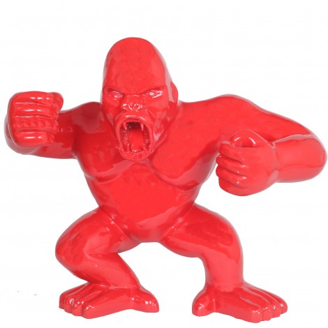 Statue en résine Donkey Kong gorille singe debout rouge (Louis) - 80 cm