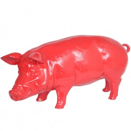 Statue en résine cochon rouge (Thomas) - 97 cm