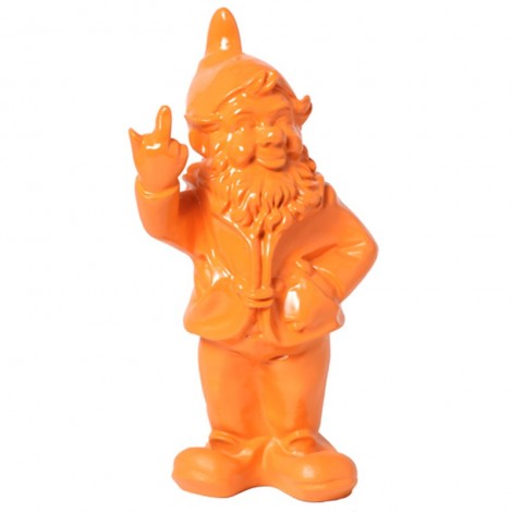 Statue en résine NAIN de jardin doigt d'honneur orange - 33 cm