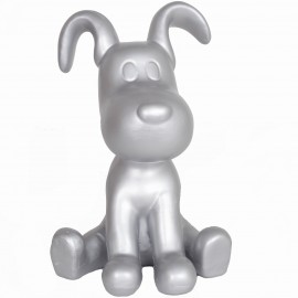 Statue chien Snoopy argenté en résine - 28 cm