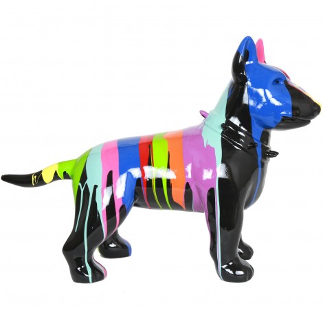 Statue chien bull terrier multicolore en résine (Romuald) - 60 cm