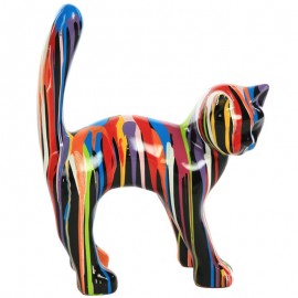 Statue en résine CHAT multicolore fond noir - 45 cm