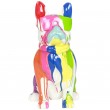 Statue chien bouledogue Français à lunette multicolore fond blanc en résine (Raoul) - 37 cm