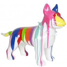 Statue chien bull terrier multicolore en résine (Raoul) - 60 cm