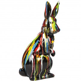 Statue en résine Lapin multicolore fond noir (Julien) - 107 cm