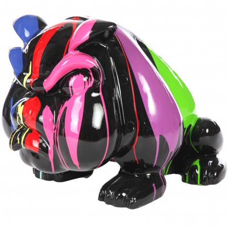 Statue en résine chien bouledogue anglais multicolore fond noir avec collier (Marc) - 77 cm