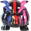 Statue en résine chien bouledogue anglais multicolore fond noir avec collier (Marc) - 77 cm