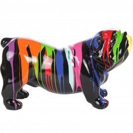 Statue en résine chien bouledogue anglais multicolore fond noir (Félix) - 85 cm