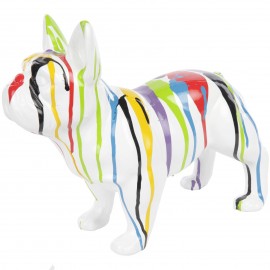 Statue en résine bouledogue Français multicolore fond blanc (John) - 30 cm