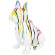 Statue en résine bouledogue Français assis multicolore fond blanc (John) - 31 cm - 1