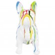Statue en résine bouledogue Français assis multicolore fond blanc (John) - 31 cm - 2