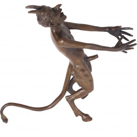 Statue érotique en bronze diable nu en équilibre sur sa queue - 19 cm