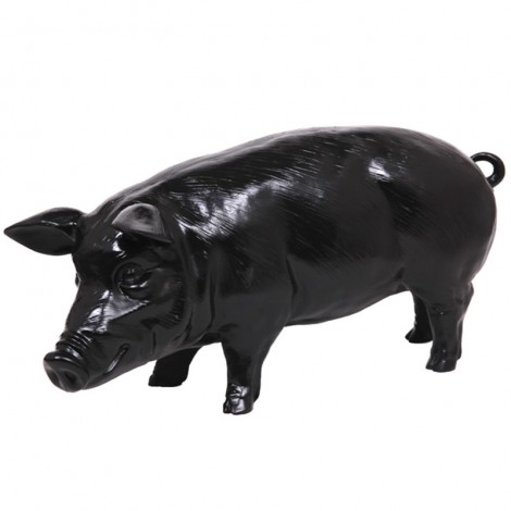 Statue en résine cochon noir - 97 cm