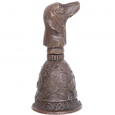 Cloche de table en bronze clochette sonnette statue tête de chien basset - 10 cm