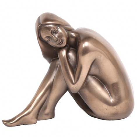 Statue érotique femme nue en résine tête sur les genoux - 12 cm