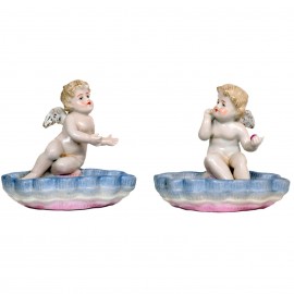 Service à condiment sel et poivre set de deux statue anges en porcelaine - 10 cm