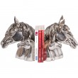 Serre livres en résine argentée têtes de cheval et poulains - 24 cm
