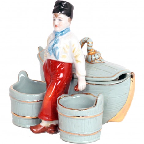 Service à condiment en porcelaine statue jeune marin sel et poivre moutarde - 13 cm