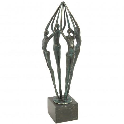 Statue patine bronze moderne et design ronde de quatre femmes nues - 46 cm