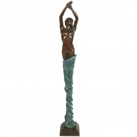 Statue érotique en bronze femme au voile bleu - 47 cm