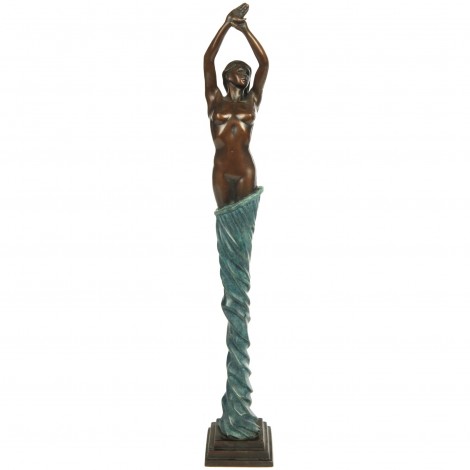 Statue érotique en bronze femme au voile bleu - 47 cm
