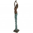 Statue érotique en bronze femme au voile bleu - 47 cm