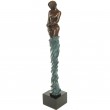 Statue érotique en bronze femme au voile bleu mains le long du corps - 48 cm