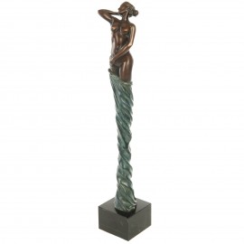 Statue érotique en bronze femme au voile bleu mains derrière - 45 cm