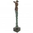 Statue érotique en bronze femme au voile bleu mains derrière - 45 cm