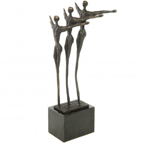 Statue patine bronze trois hommes en file indienne - 25 cm