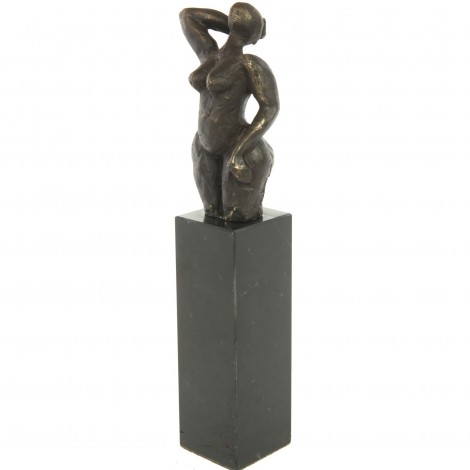 Statue patine bronze antique femme posée sur socle - 22 cm