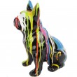 Statue en résine bouledogue Français assis multicolore fond noir - filou - 31 cm