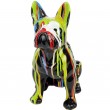 Statue en résine bouledogue Français assis multicolore fond noir - filou - 31 cm