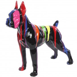 Statue en résine CHIEN boxer multicolore fond noir-Achille - 52 cm