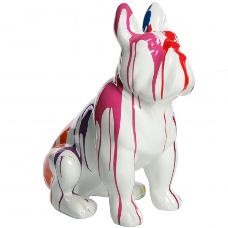 Statue chien bouledogue Français en résine multicolore - Tony - 77 cm