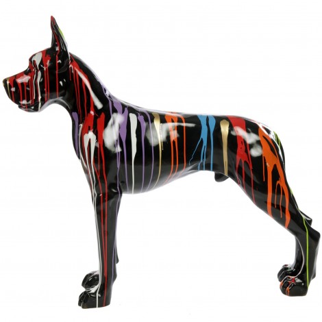 Statue en résine CHIEN dogue allemand multicolore fond noir - 120 cm