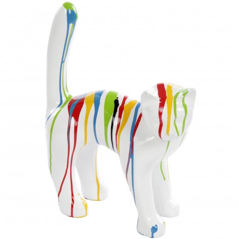 Statue en résine CHAT multicolore fond blanc - 45 cm